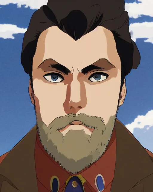Prompt: a close - up portrait of gigachad ernest khalimov, anime style by studio ghibli and toei, highly detailed, trending on artstationhq