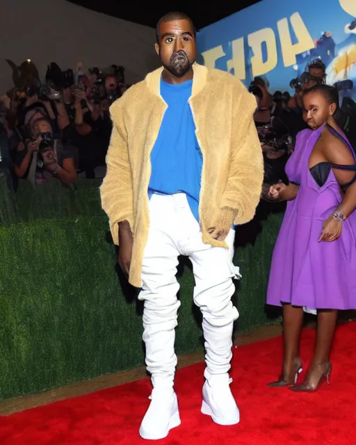 Prompt: a photo of Kanye West cosplaying as sonic the hedgehog at a red carpet event, crisp, 4k, paparazzi photo