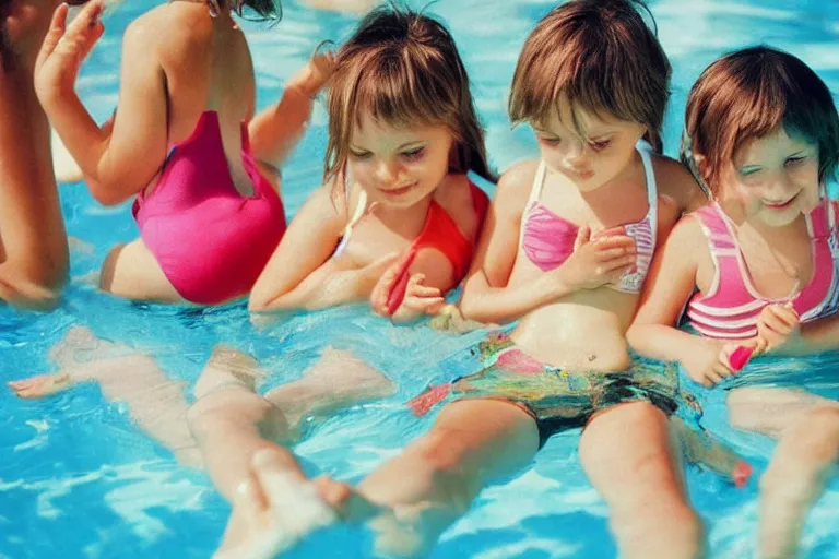 Image similar to toddlers in the summer, pool, year 2000s, nostalgic, detailed