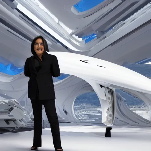 Image similar to robot works and fly in Zaha Hadid in fantasy world