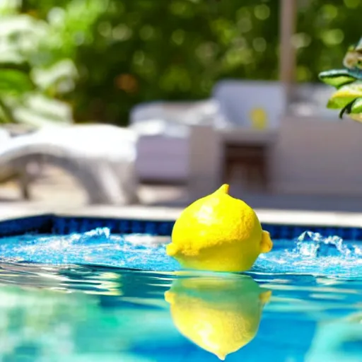 Prompt: a lemon with sunglasses in a pool