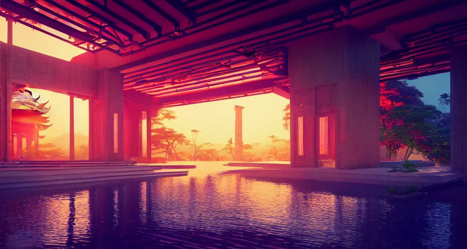 Prompt: asian architecture ; beautiful, amazing, colorful, dramatic lighting, cel - shaded, amazing depth, vivid colors, masterpiece ; behance hd, octane render, unreal engine 5, hyperdetailed, photography, photorealistic