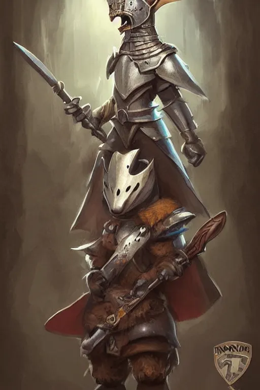 Image similar to cute little anthropomorphic Anteater knight wearing a cape and a crown, tiny, small, miniature bear, baby animal, short, pale blue armor, cute and adorable, pretty, beautiful, DnD character art portrait, matte fantasy painting, DeviantArt Artstation, by Jason Felix by Steve Argyle by Tyler Jacobson by Peter Mohrbacher, cinematic lighting