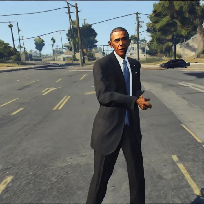 Prompt: Barack Obama in GTA V, gameplay screenshot