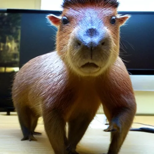 Image similar to a capybara gaming