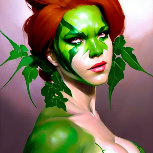 Image similar to Greg Manchess portrait painting of Poison Ivy as Overwatch character, medium shot, asymmetrical, profile picture, Organic Painting, sunny day, Matte Painting, bold shapes, hard edges, street art, trending on artstation, by Huang Guangjian and Gil Elvgren and Sachin Teng