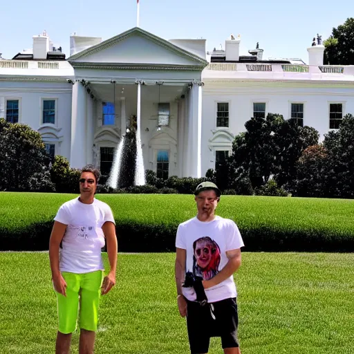 Prompt: Gzuz in front of the White House