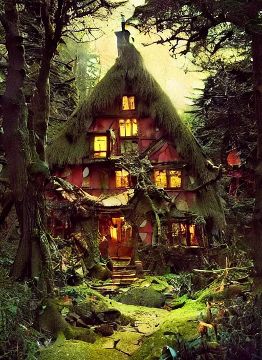 Image similar to hyper realistic homely witch cottage rococo in the woods gorgeous lighting, highly detailed, lush forest painting by norman rockwell, james gurney zdzisław beksinski and norman rockwell and greg rutkowskiweta studio