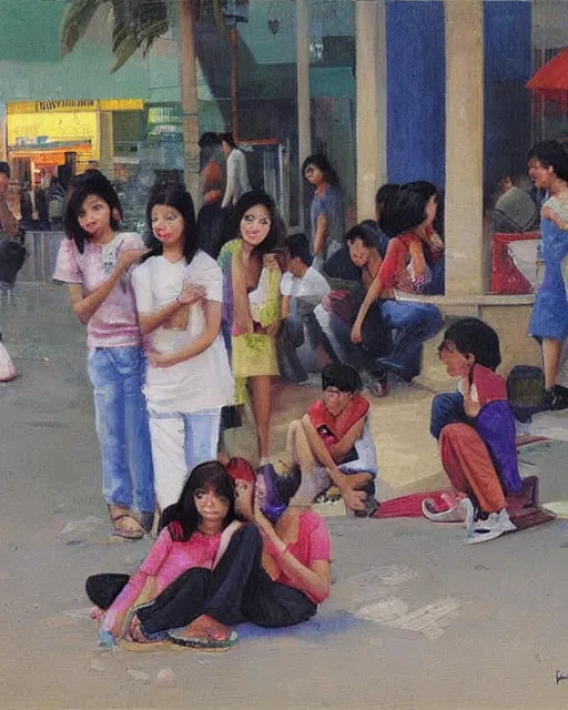 Prompt: filipino youth in the mall, 2 0 1 0, painting by felix resurreccion hidalgo