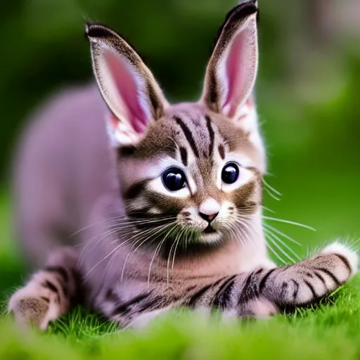 Image similar to a feline bunny - kitten - hybrid, animal photography