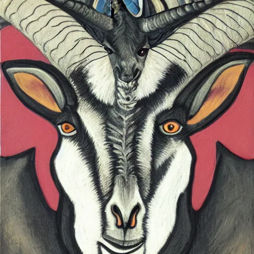 Image similar to A portrait of a demonic horned goat