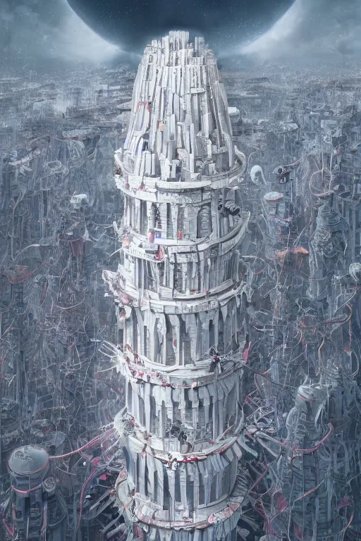 Image similar to white panopticon tower, art by James Jean and Wayne Barlowe, high detail, cinematic, cgsociety 8k