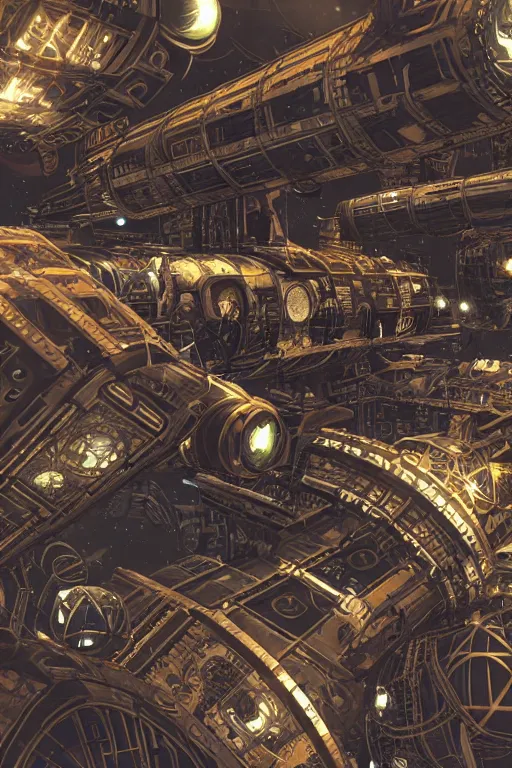 Prompt: steampunk space station