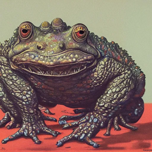Prompt: A large scary Toad in the style of Beksinski