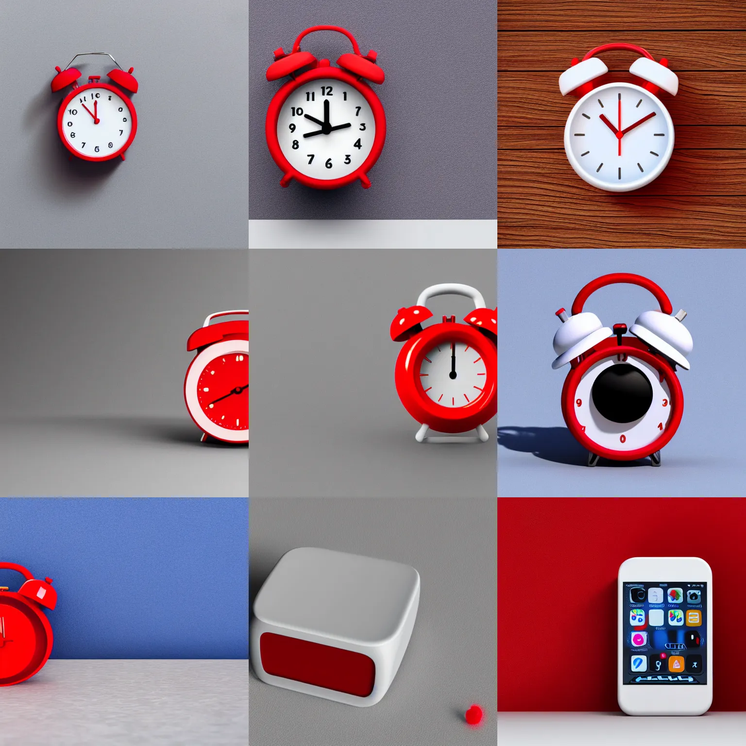 Prompt: tiny red alarm clock that looks like the iOS emoji emoji, 3D clay render, 4k UHD, white white white background white background, isometric view, studio lighting, 3d render
