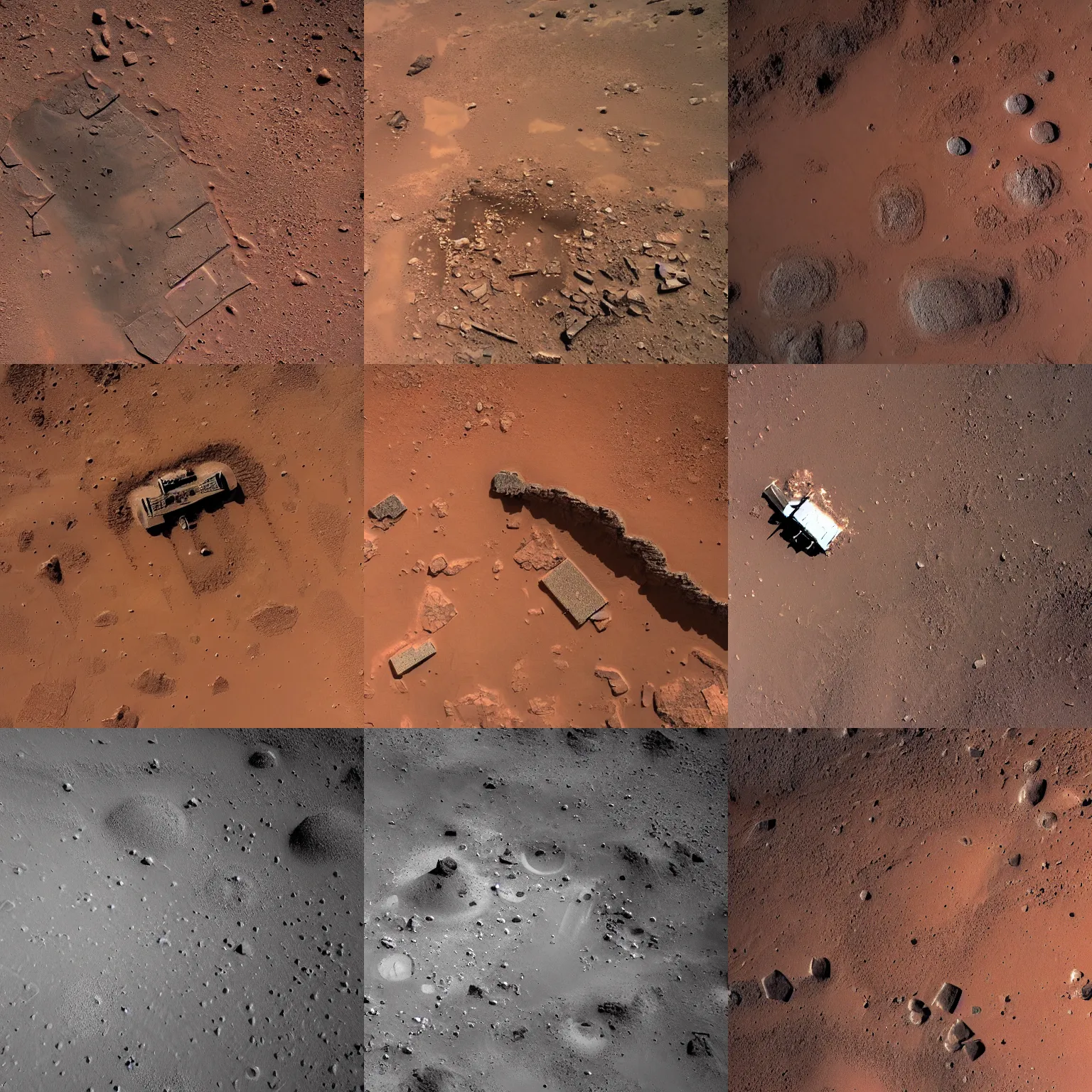 Prompt: ruins on mars shot from above