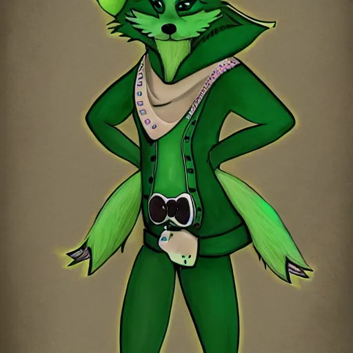 Image similar to Beautiful digital painting of an anthro anthropomorphic pastel-green wolf, Punk outfit.