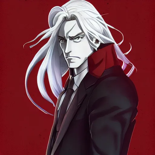 Prompt: portrait of alucard as a politician, anime fantasy illustration by tomoyuki yamasaki, kyoto studio, madhouse, ufotable, trending on artstation