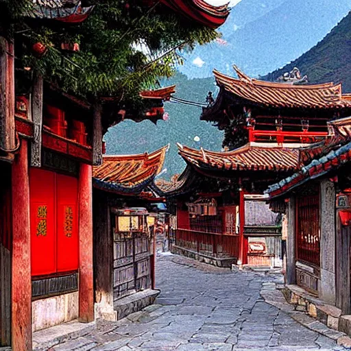 Prompt: Old Town of Lijiang, Hasui Kawase
