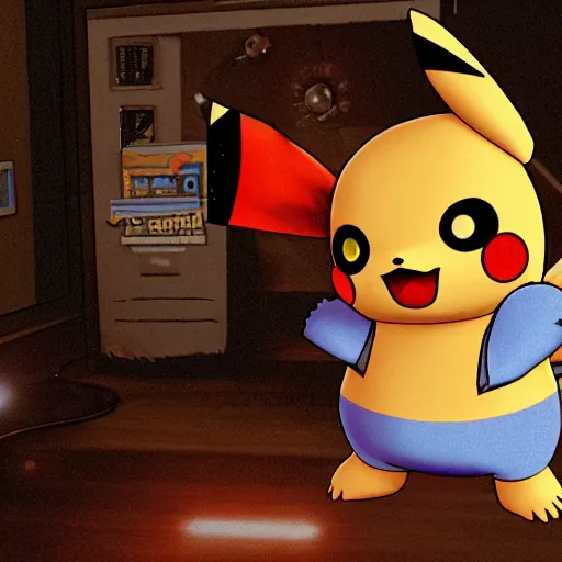 Image similar to pikachu as a scary animatronic in the game Five Nights at Freddy’s