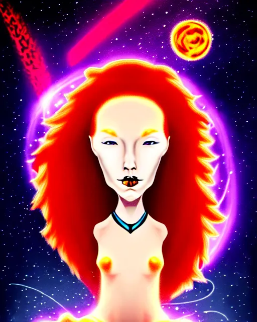 Image similar to tarot card of space astral girl, red hair, ginger hair, fantasy, glowing skin, smooth face, perfect eyes