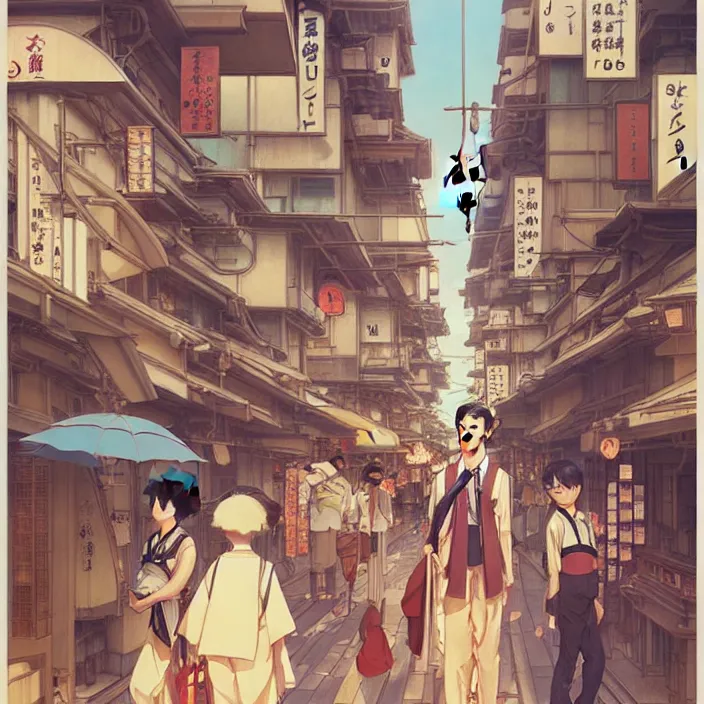 Image similar to japanese big city, summer, in the style of studio ghibli, j. c. leyendecker, greg rutkowski, artem