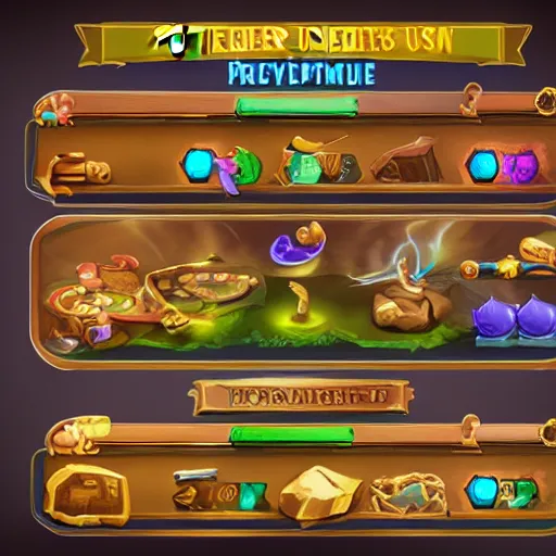 Image similar to UI game design. Hyper casual UI elements pack. Treasure adventure 2.5d