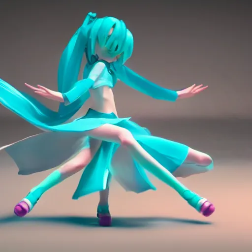 Prompt: Miku dancing, octane render, 8K, depth of field