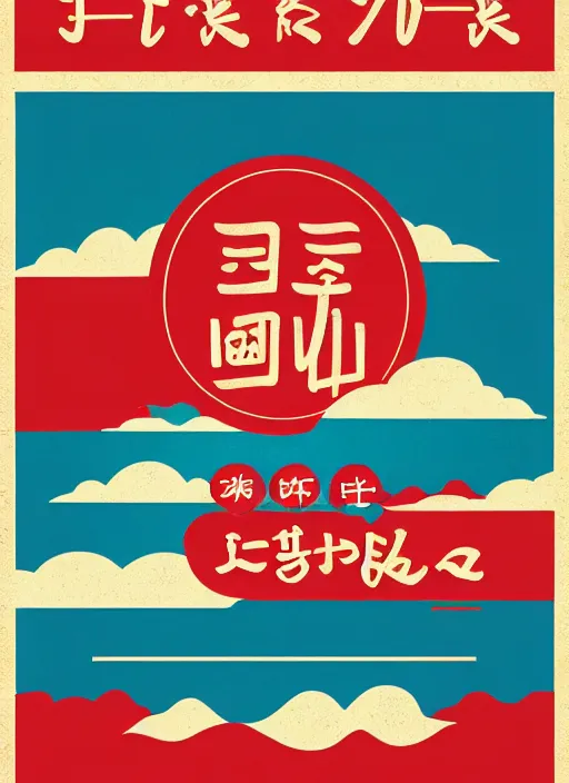 Image similar to poster design with duochrome vintage typographic Japanese katakana, red and blue colour palette, layout design, illustrator vector graphics