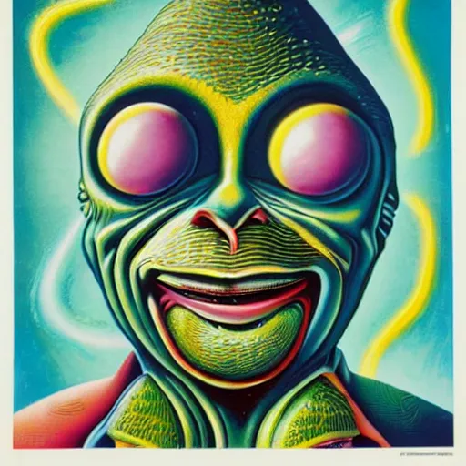 Prompt: a strange humanoid alien somewhere in the cosmos by kenny scharf