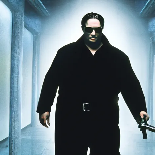 Prompt: gabe newell as neo in the matrix, 4k, high detail, high-resolution photograph