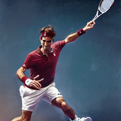 Image similar to roger federer playing tennis as a hero, picture by greg rutkowski, dynamic pose, intricate, futuristic, fantasy, elegant, by stanley artgerm lau, greg rutkowski, thomas kindkade, alphonse mucha, loish, norman rockwell,