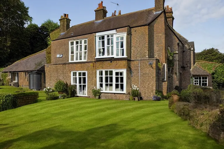 Image similar to an estate agent listing photo, external view of a 5 bedroom detached countryside house in the UK, by Giger