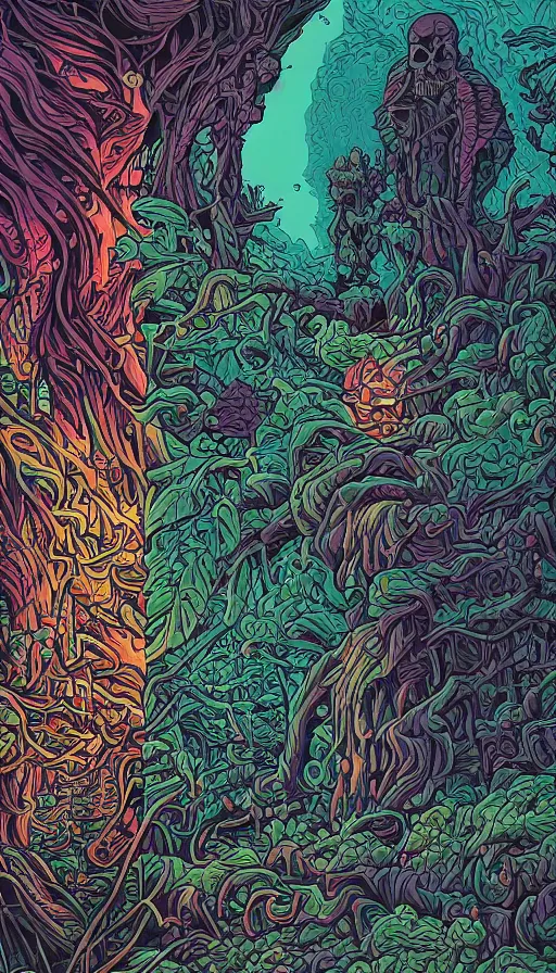 Prompt: life and death mixing together, by dan mumford,