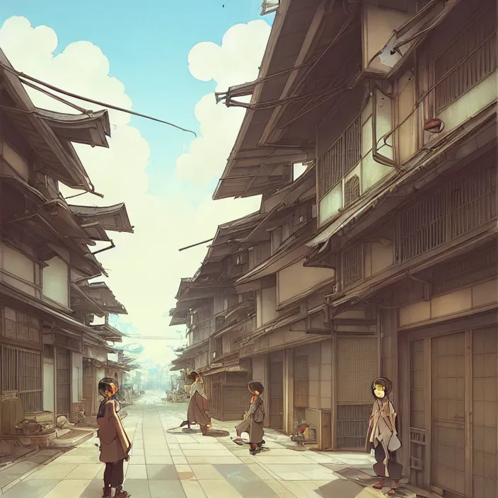 Image similar to empty tokyo neighborhood, spring, in the style of studio ghibli, j. c. leyendecker, greg rutkowski, artem