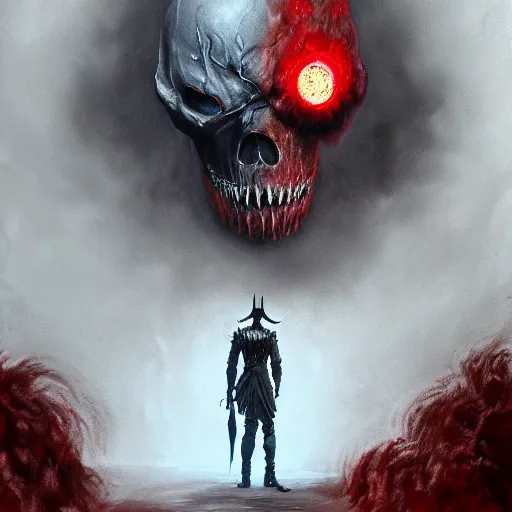 Image similar to Red Skull, Bloodborne boss, matte painting, detailed, Bloodborne, oil on canvas