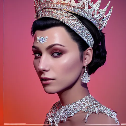 Image similar to portrait of wonderful princess of diamond with fair skin, ornate with diamonds, 8 k, gorgeous, intricate, detailed, glowing white accent lighting, dramatic lighting, octane render