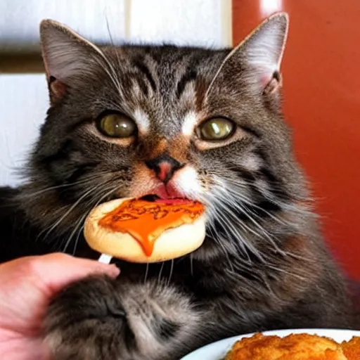 Image similar to cat eating a hamburger