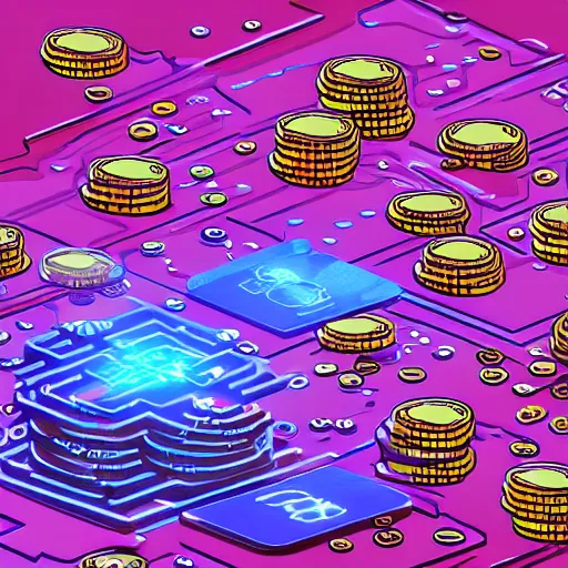 Image similar to Stacks of glowing coins in cyberspace, digital illustration by Adam S Doyle
