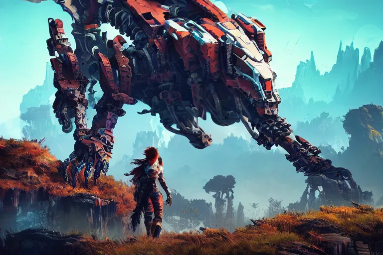 Image similar to sawtooth machine mecanical creature robot of horizon forbidden west horizon zero dawn bioluminiscence global illumination ray tracing hdr fanart arstation by ian pesty and alena aenami artworks in 4 k