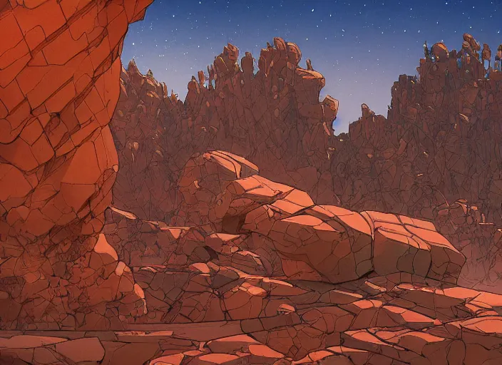 Prompt: abstract art with a theme on mineral rocks, empty world environment landscape. no people nor cars. sharp focus, cinematic pose, cinematic lighting, unreal engine render. art by josan gonzales and moebius and deathburger.