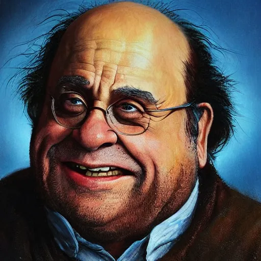 Image similar to hyperrealistic mixed media high resolution painting of !!Danny DeVito!! (dwarf) Lord of the Rings, stunning 3d render inspired art by Jamie Salmon and István Sándorfi and Unreal Engine and Greg Rutkowski, perfect facial symmetry, dim volumetric lighting, 8k octane beautifully detailed render, full body shot, post-processing, extremely hyper-detailed, intricate, epic composition, highly detailed attributes, highly detailed atmosphere, cinematic lighting, masterpiece, trending on artstation, very very detailed, masterpiece, stunning, flawless completion, lifelike texture, perfection,