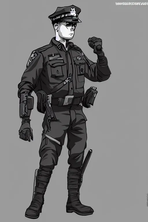 Prompt: police officer posing like super hero, highly detailed, digital art, sharp focus, trending on art station, anime art style
