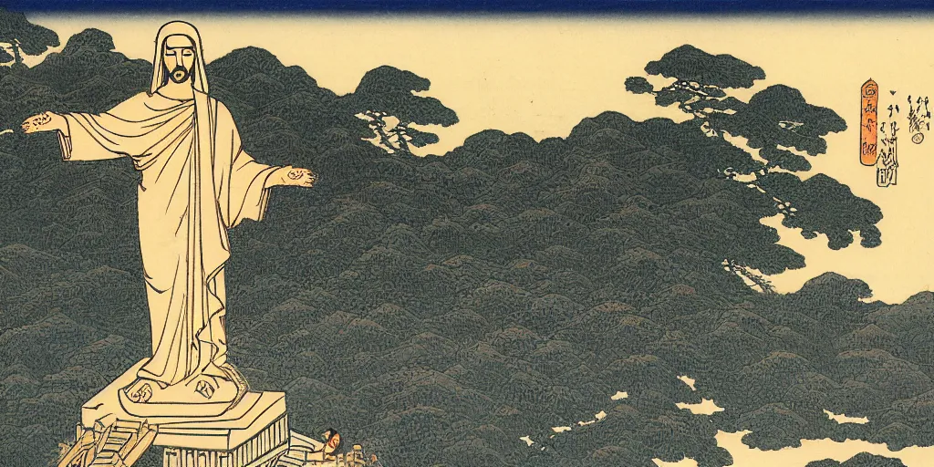 Image similar to i, Cristo Redentor by Hokusai