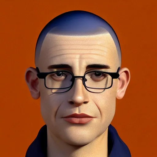 Prompt: 50 year old brunette man with very short hair, buzz cut, round face, circle face, circular face, square face, round jaw, wide chin , romanian, silver small glasses, romanian heritage, brown eyes, brown eyes, olive skin, round nose, round chin, clean shaven wide face, thin lips, digital art, concept art, cgsociety, painterly, painting, 8k, illustration, painting, dramatic, beautiful, art by loish loish loish, cartoon, stylized painterly, trending on artstation, medium shot, uncropped