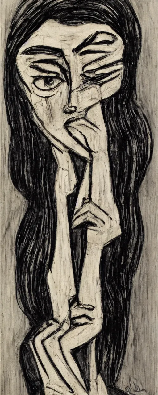 Image similar to sadness, by bernard buffet, 8 k, trending on artstation