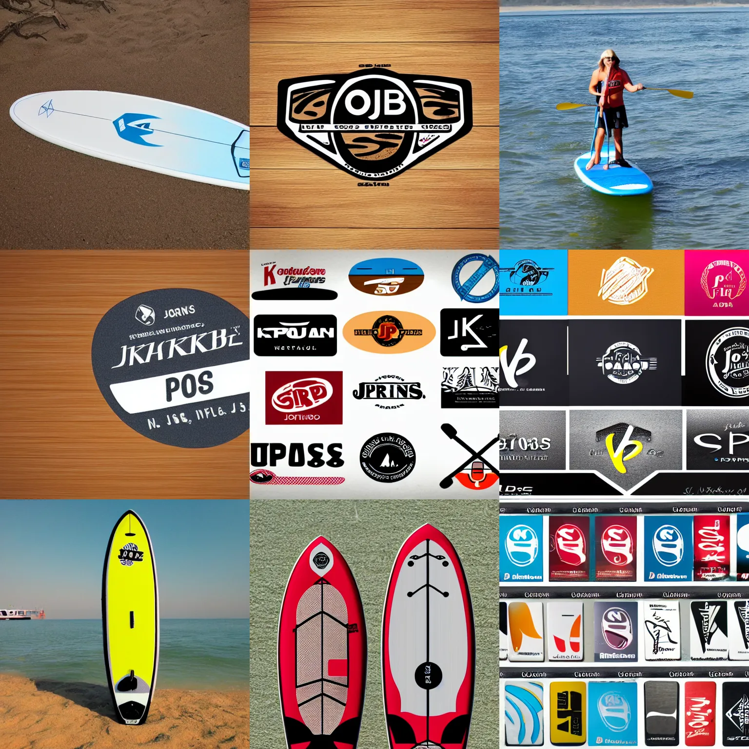 Prompt: logos,logo designs,press and label is for standup paddle boarding, SUP, KATP, SUP, SUP, JOJOBS, JOBS,JOBS,