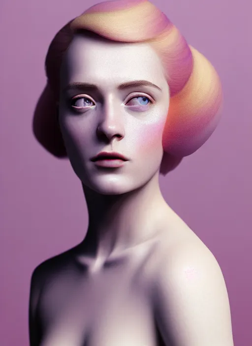 Image similar to Kodak Portra 400, 8K, soft light, volumetric lighting, highly detailed, fine art portrait photography in style of Flora Borsi, britt marling style 3/4 face morphing with soft colors tropical fishes, metamorphosis complex 3d render , 150 mm lens, soft blur background, bust with intricate details, elegant, hyper realistic, ultra detailed, octane render, etheric, outworldly colours, emotionally evoking, head in focus, fantasy, ornamental, intricate, elegant, 8K, soft light, volumetric underwater lighting, highly detailed, Refined, Highly Detailed, soft lighting colors scheme, fine art photography, Hyper realistic, photo realistic