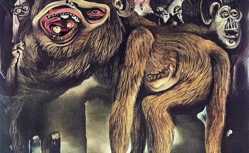 Prompt: A very angry Ape, Bad Acid Trip, Nightmare fuel, by Salvador Dali