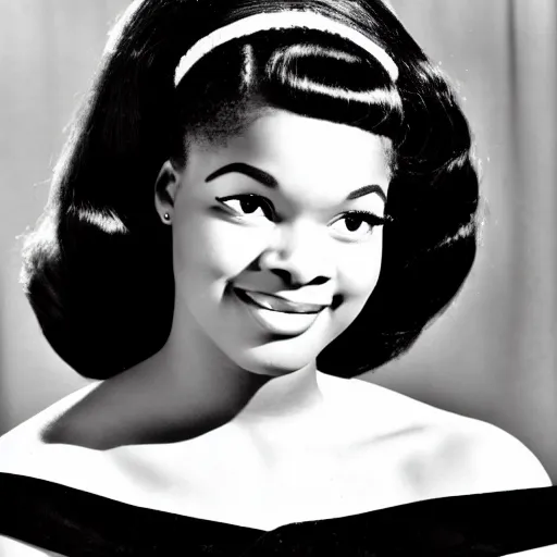 Image similar to black and white photo of a beautiful and elegant 1 9 6 5 young black actress